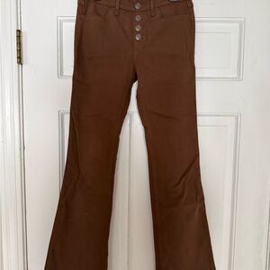 Girls - Brown Flared Pants with Button Detail - 9-10Y